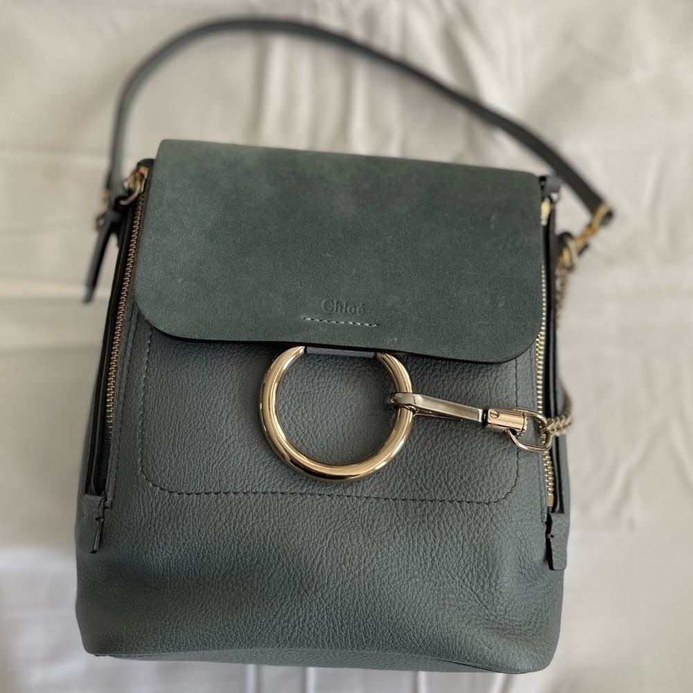 Chloe Faye Backpack - dusty blue suede & leather